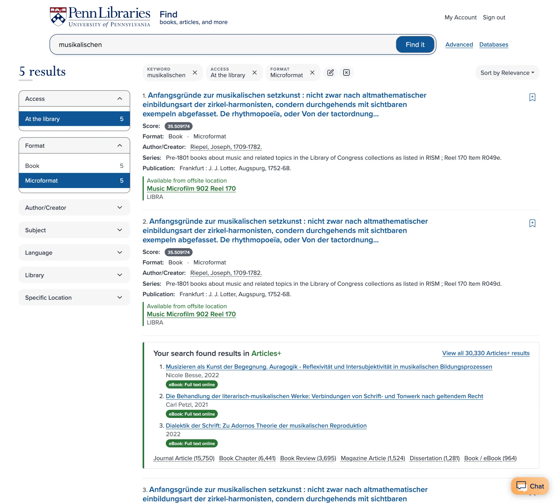 The top of the updated results page, showing the result count as a visible heading and compact active filter labels.